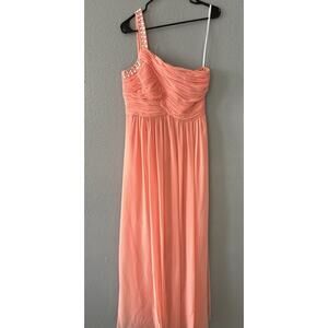 Calvin Klein Sz 8 Long Sleeveless One Shoulder Evening Prom Dress Peach